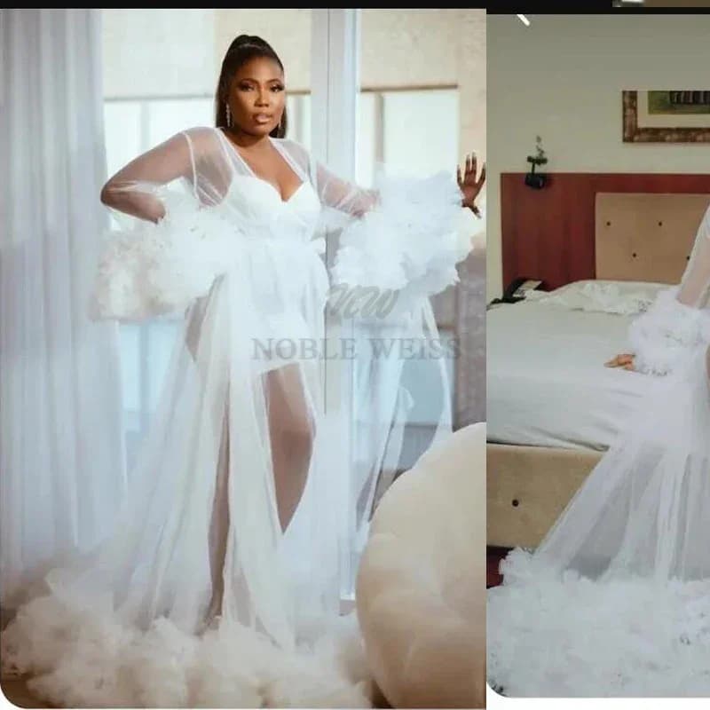 Abito da sposa con volant in tulle Servizio fotografico Abito da fotografia per donne incinte Kimono Abito da ballo da sera Accappatoio Giacca lunga personalizzata