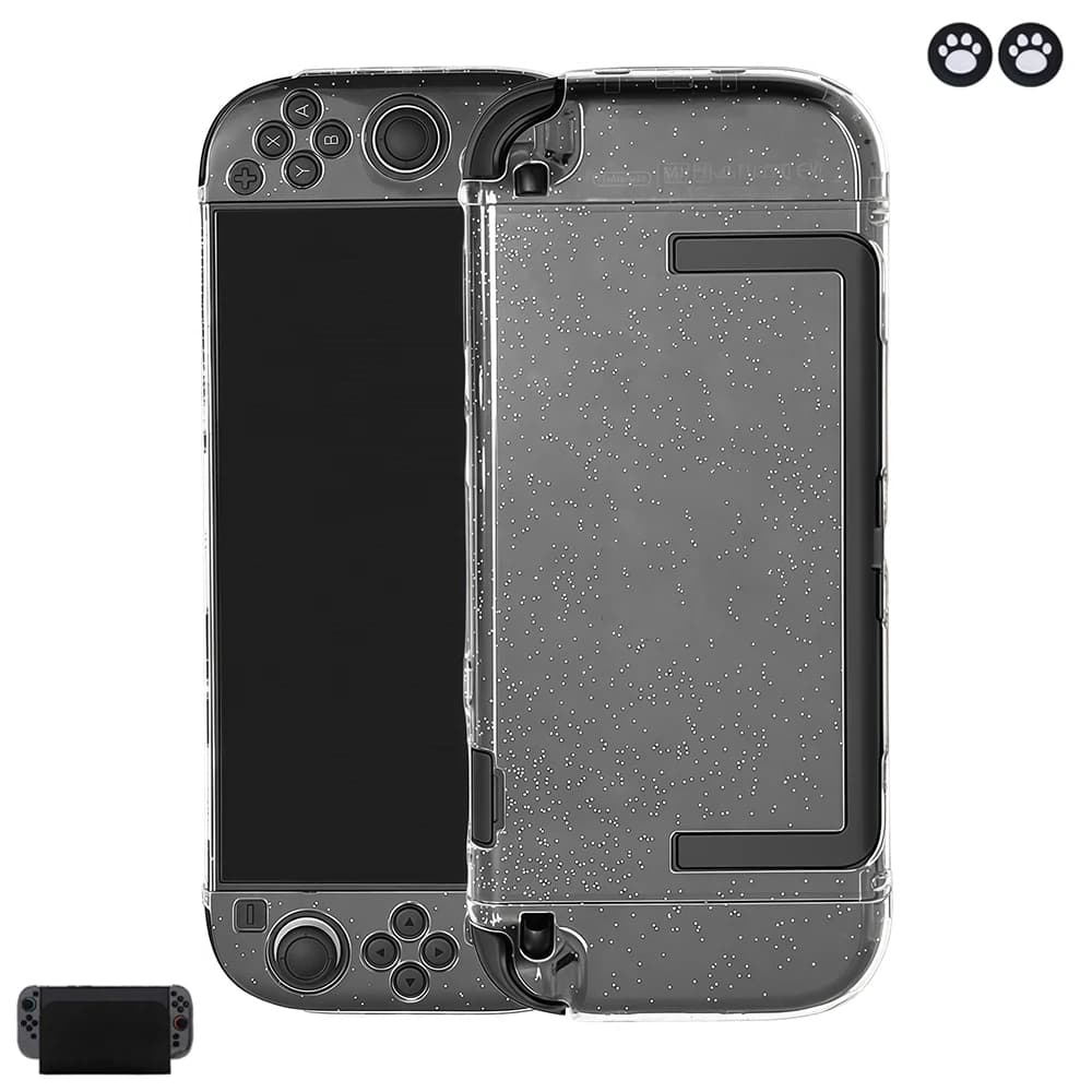 Custodia trasparente con glitter agganciabile per Switch 2, cover protettiva rigida per Switch 2 e controller Joy-Con con copri-grip per levette gratuiti