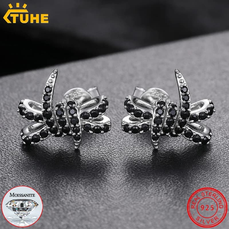 Nuovo arrivo Push Back orecchini neri donna 100% Sterling Silver 925 D VVS1 Moissanite Hip Hop Charm gioielli per uomo regali