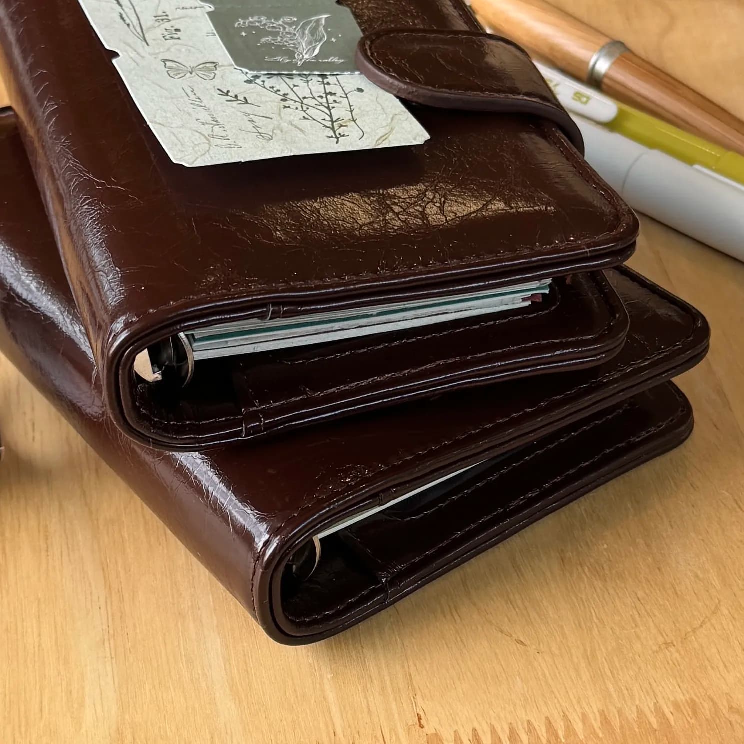 Vintage Brown M5/A7/A6/A5 Binder Refillable Journal Notebook PU Leather Portable Snap Button Planner Handbook