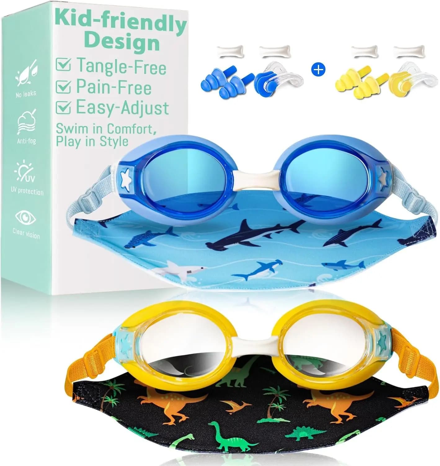 Children's Swimwear, Pack of 2, Anti-fog, Anti-UV, Without Water Loss, for Children from 3 to 14 years, with Comfortable Fabric Strap