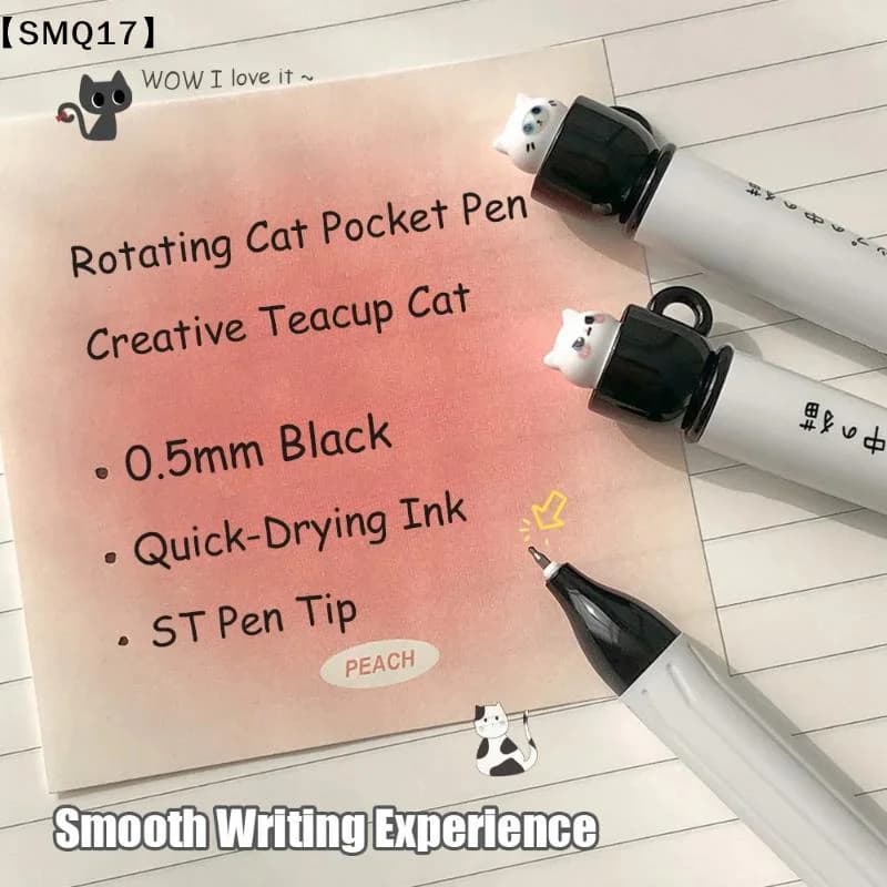 Cute Teacup Cat Gel Pens 0.5mm Fun Animal Quick Dry Pen Creative Rotating Cat Pocket Pen For School & Office Use【SMQ】
