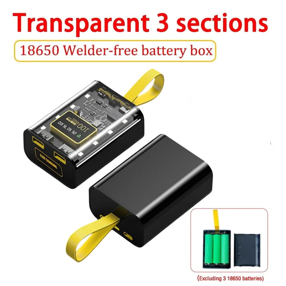 Custodia per Power Bank 3 x 18650 Fai-da-Te con Doppia Porta USB 5V 2A Ricarica Rapida e Luce LED Notturna per iPhone e Telefoni Xiaomi