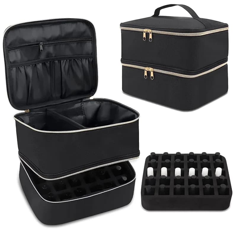 Nail Polish Storage Bag Essential Oil Bag Cosmetic Nail Care Kit Nail Care Tool Storage Box Double Layer 30 Compartment LIJIAO