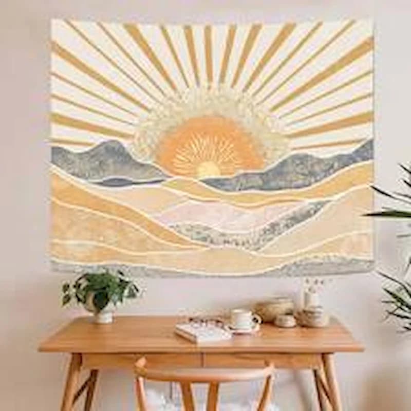 VIKAMA Bohemian Sun Mountain Tapestry Abstract Sunrise Landscape Wall Hanging Minimalist Background Fabric Home Decoration