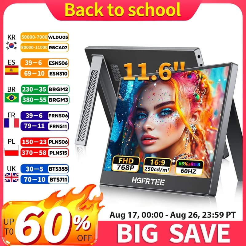 HGFRTEE 11.6 inch portable monitor - Laptop external screen with USB-C support and connection for multitasking and gaming