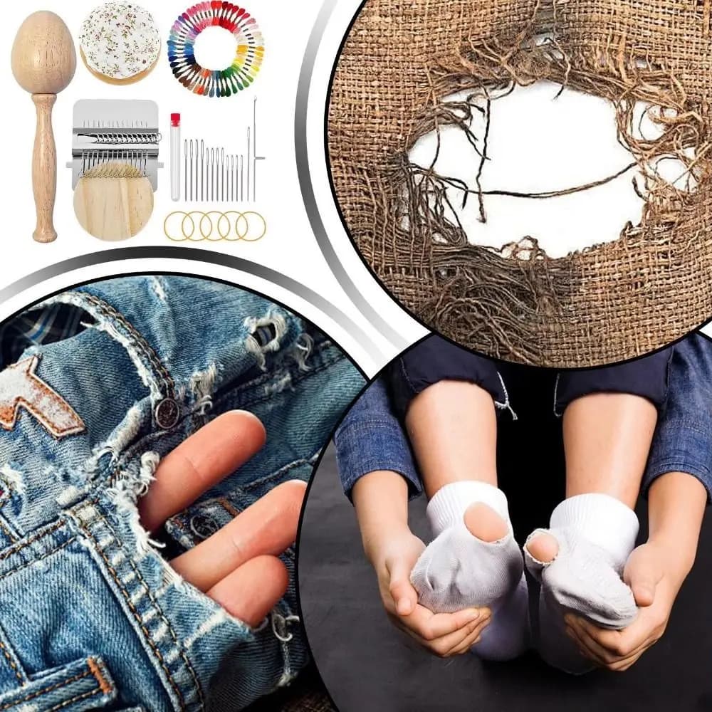 DIY Crafts Sock Darning Kit Egg/Mushroom Shaped Weaving Loom Darning Egg for Socks 50 Color Threads Portable