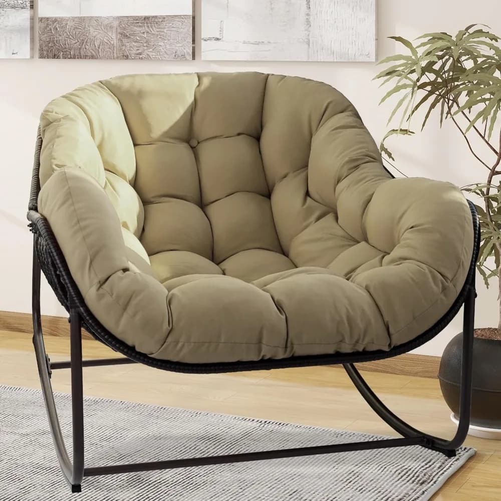 Papasan rocking chair, oversize Papasan chair with cushion and structure for interior and exterior, egg-shaped rocking chair with deep seat for