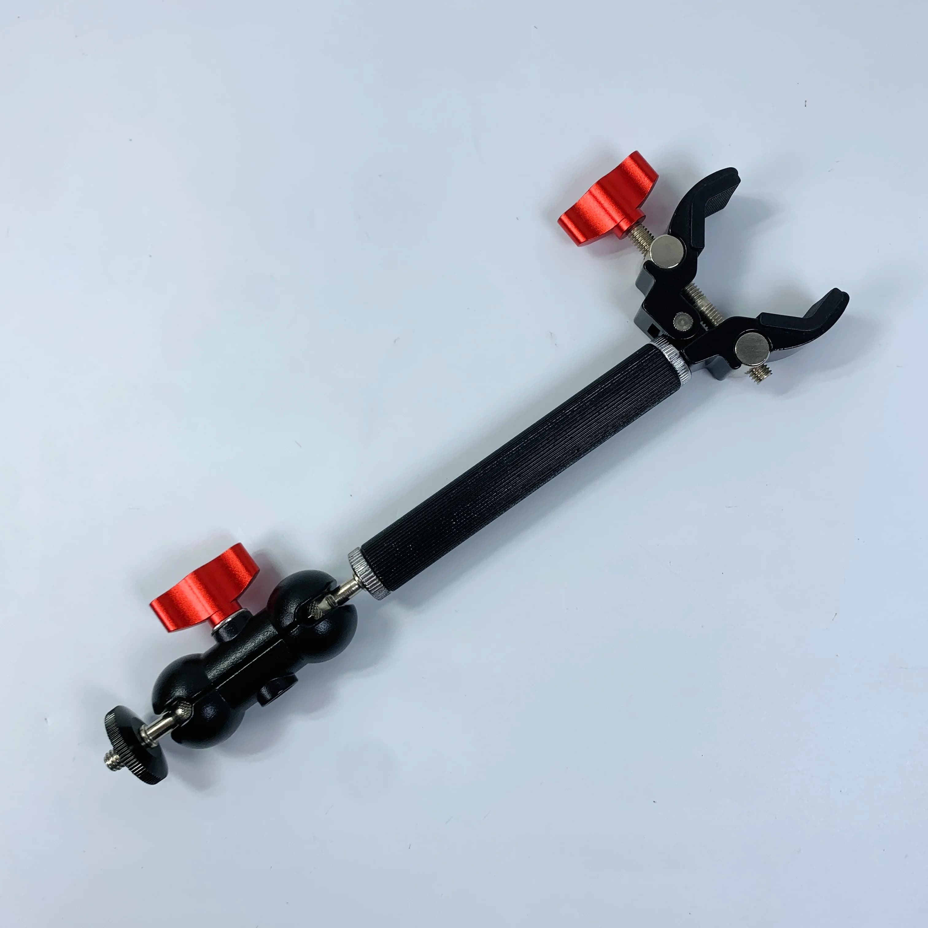 Metal Crab Clamp with Extended Aluminum Rod 360 Degree Rotating Pea 1/4 Motion Camera Stand for Cycling Photography