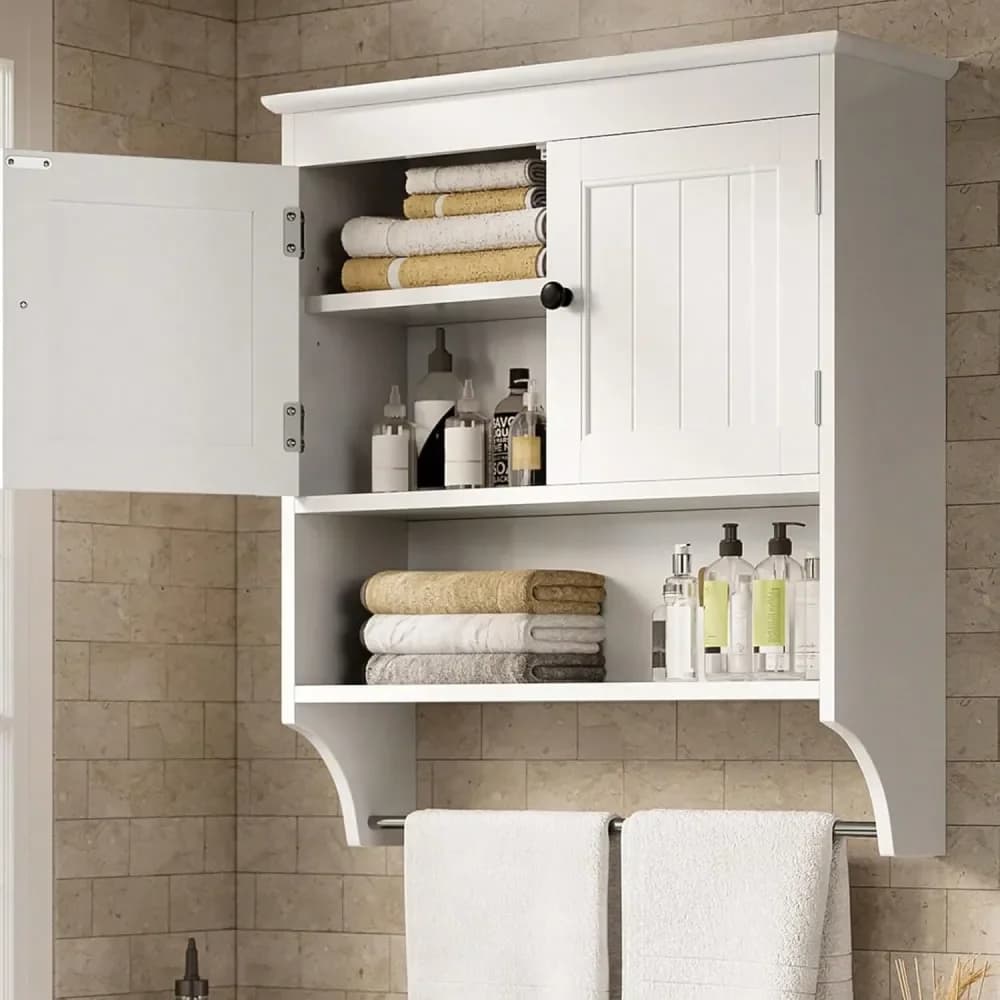 Armadietto da bagno a parete con portasciugamani, armadietto per medicinali a parete, 2 ante, ripiani regolabili, colore espresso