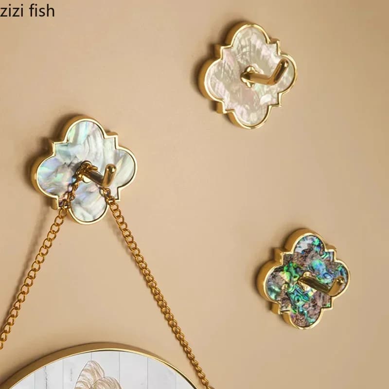 Brass Shell Clothes Hook Creative Decoration Hook Key Hook Bag Hat Hooks Non Punching Towel Hooks Wall Rack Household Items