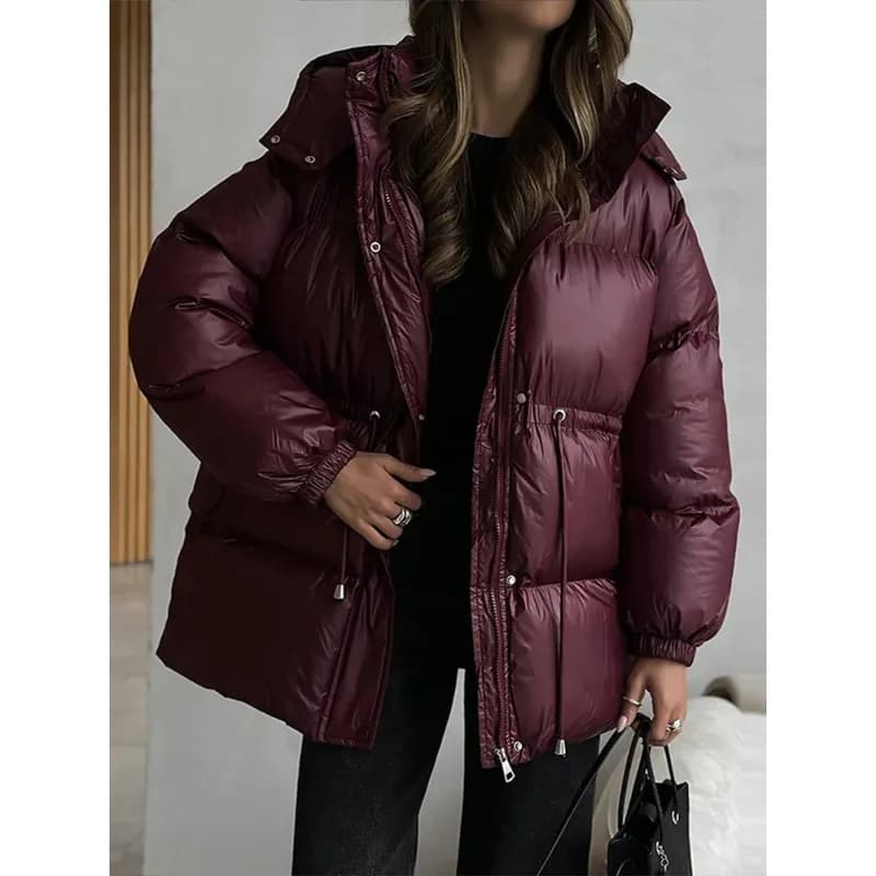 Piumino con coulisse con cerniera solida trapuntato resistente all'acqua sciolto inverno caldo capispalla da donna cappotto causale quotidiano da donna
