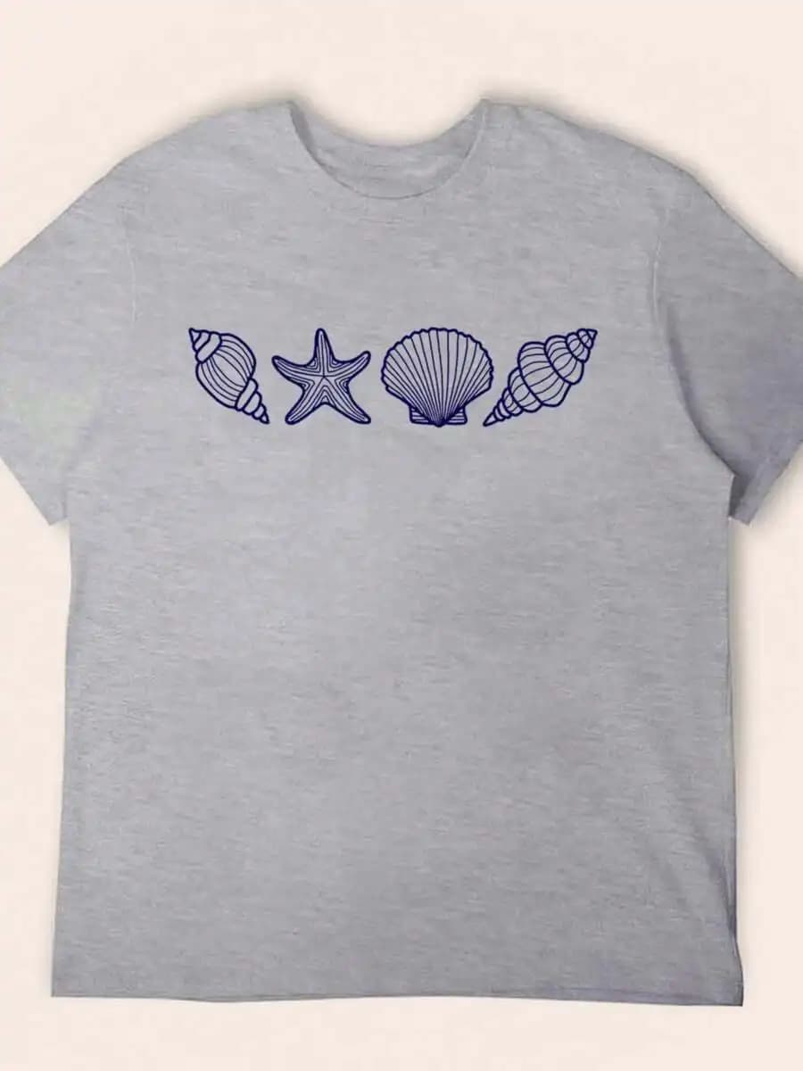 Coastal Shell And Starfish Graphic T-Shirt For Women Summer Beach Style