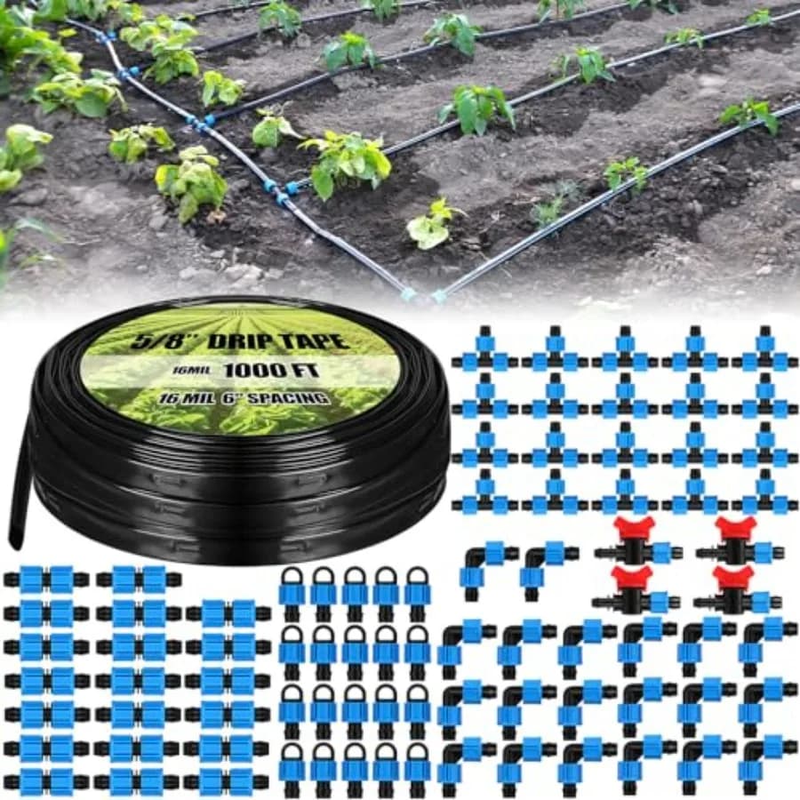 Kit Tubo Irrigazione a Goccia da 305 m (1000 ft) 5/8 Pollici, Spessore 16 Mil, Distanza 6 Pollici, per Giardino e Paesaggistica, Sistema di Irrigazione Automatico
