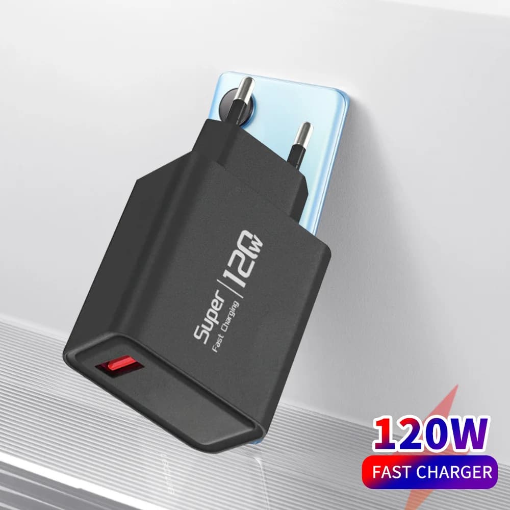 Super Fast USB Charger 120W Quick Charge Single Port Wall Adapter 5V/3A for iPhone Pro Max Samsung Xiaomi US/EU/UK Plug Travel