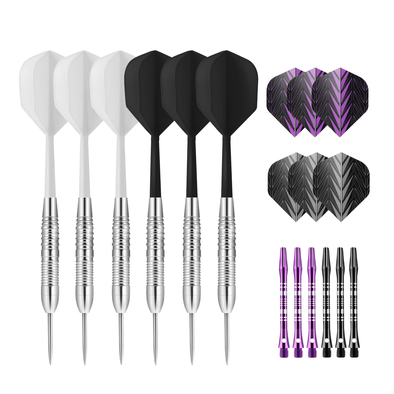 6Pcs 23g Professional Steel Tip Darts Set Stainless Steel Barrels Integrated Shafts Flights O-Rings Dart Board Games Accessories