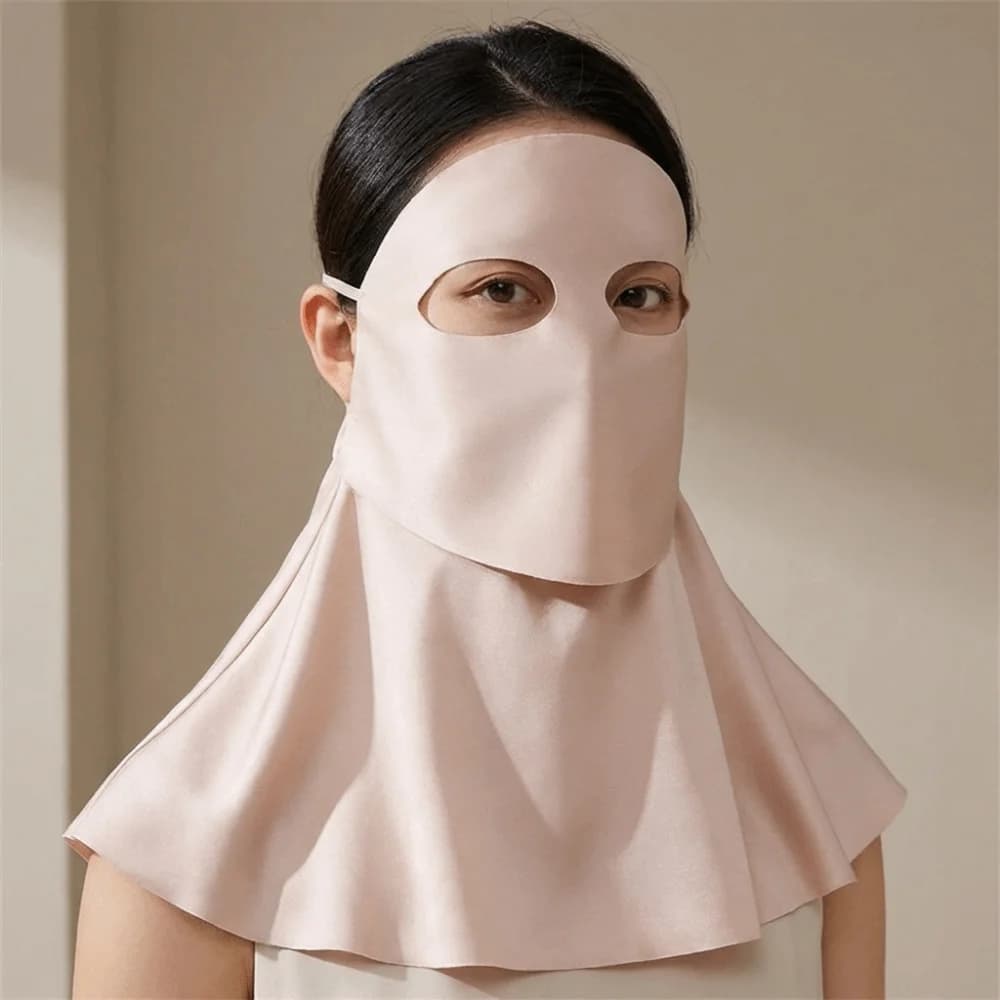 Breathable Sun Protection Ice Silk Face Veil Polyester Eye Corner Protection Sunscreen Mask Full Face Solid Color Neck Wrap Male