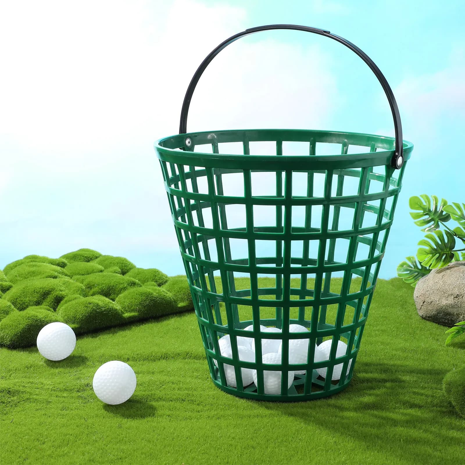 Contenitore per Palline da Golf da 100 Pezzi, Antiruggine, Impilabile, con Maniglia Girevole, Pieghevole, per Trasporto Attrezzature Sportive all'Aperto, Verde