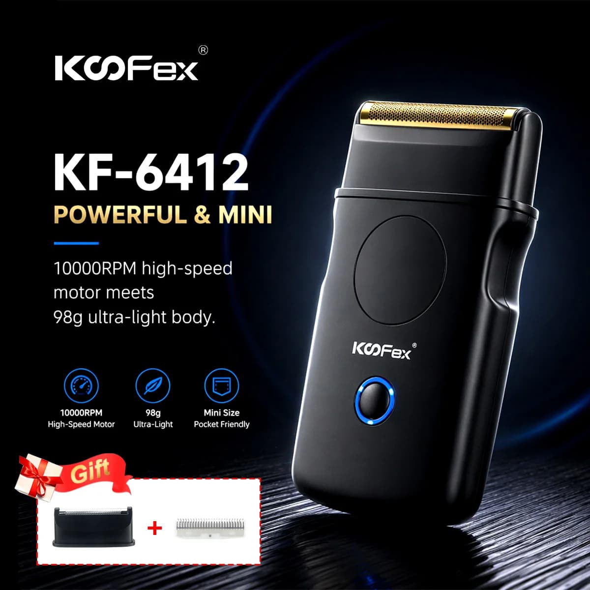 KF-6412 10000RPM Foil Shaver Professional Mini Edge Razor Titanium Foil Blade Beards Hair Trimmer USB Men Use with Extra Foil
