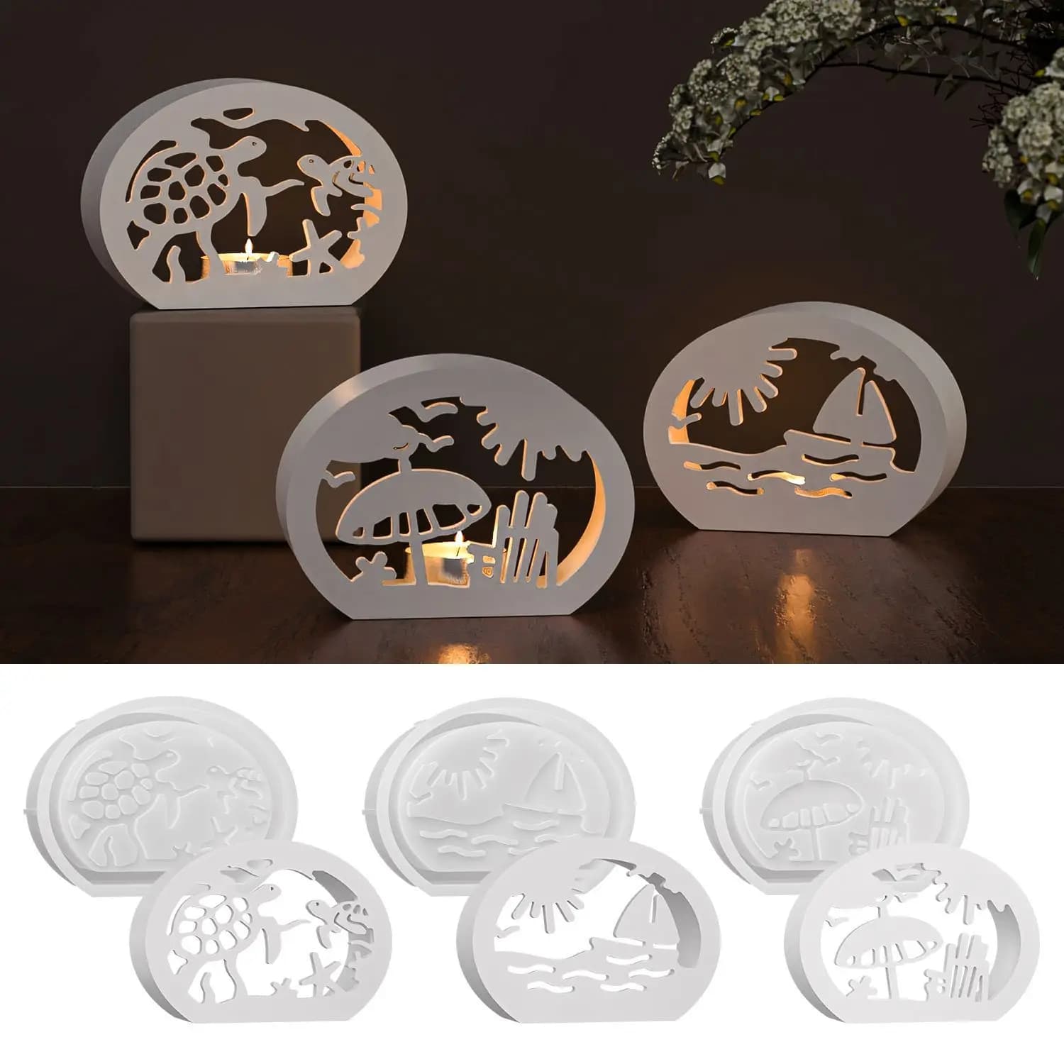 DIY Elliptical Ocean Hollow Candle Holder Silicone Mold Resin Gypsum Candle Base Decoration Home Ornament Silicone Molds