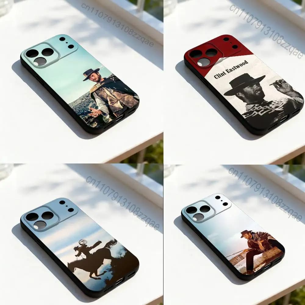 Fantastica custodia per telefono Clint EastwoodS Cowboy per iPhone 11,12,13,14,15,16,17,Pro,Max,Plus,E,SE4,Air,Mini, custodia morbida nera