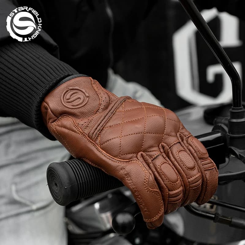 Star Field Knight Retro Motorcycle Riding Gloves Genuine Goat Leather Non-slip Wear-resistant Summer Breathable Joint Protection