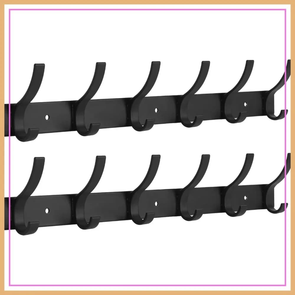 Set di 2 Appendiabiti da Parete, Ganci per Ingresso, Porta Cappelli e Chiavi per Corridoio, Portasciugamani per Bagno, Nero