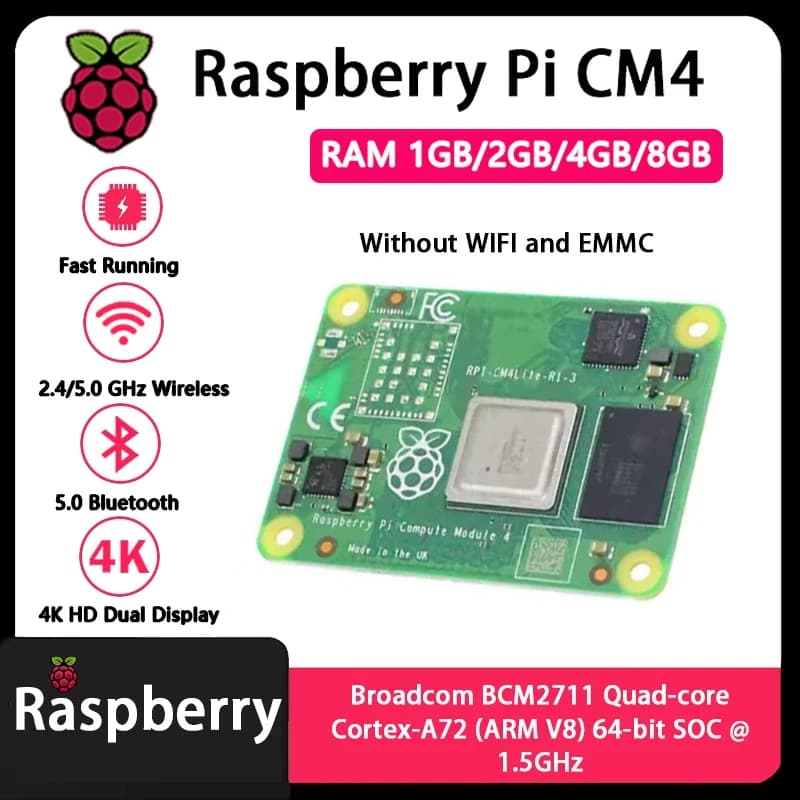 Raspberry Pi CM4 1GB/2GB/4GB/8GB RAM Compute Module 4 4GB/8GB/16GB/32GB EMMC Wi-Fi Opzionale BCM2711 Quad-Core Cortex A7 264