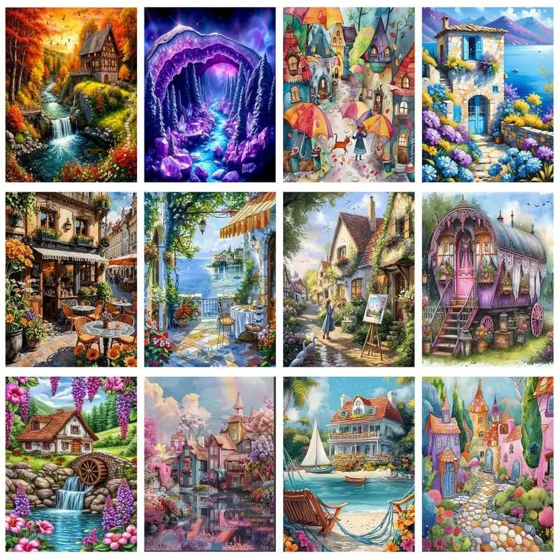 GATYZTORY Pittura Diamantata 5D Fai da Te, Quadro con Strass, Ricamo Diamantato, Paesaggio, Punto Croce, Mosaico, Decorazione per la Casa