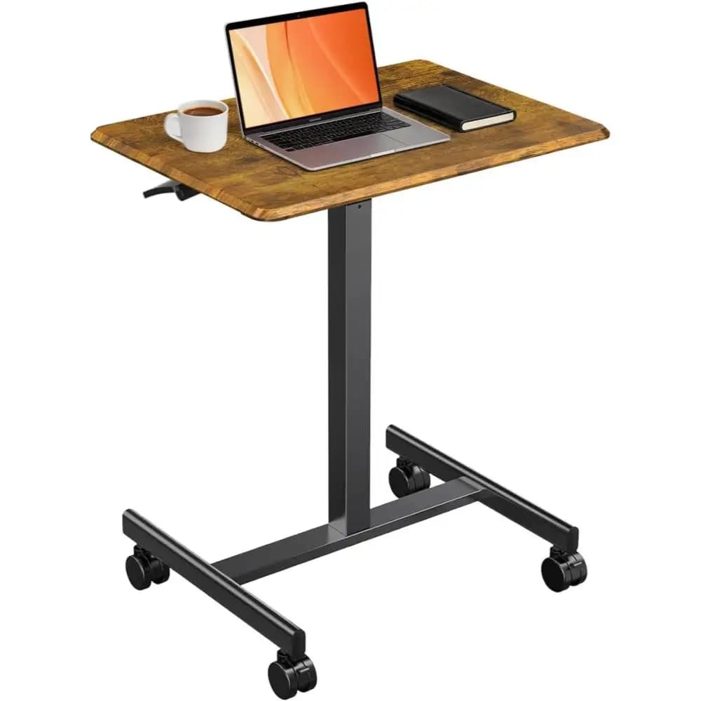 Scrivania Mobile Regolabile in Altezza con Ruote Bloccabili, Scrivania per Computer Portatile Sit-Stand, Compatta e Portatile