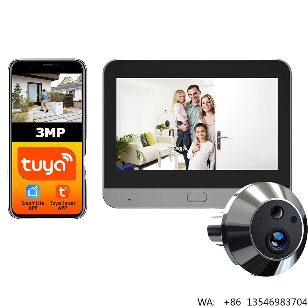 Campanello Intelligente Wireless con Telecamera Spioncino 3MP, Alimentato a Batteria, Schermo LCD HD da 4,3 Pollici, Visione Notturna, Sensore CMOS, WiFi