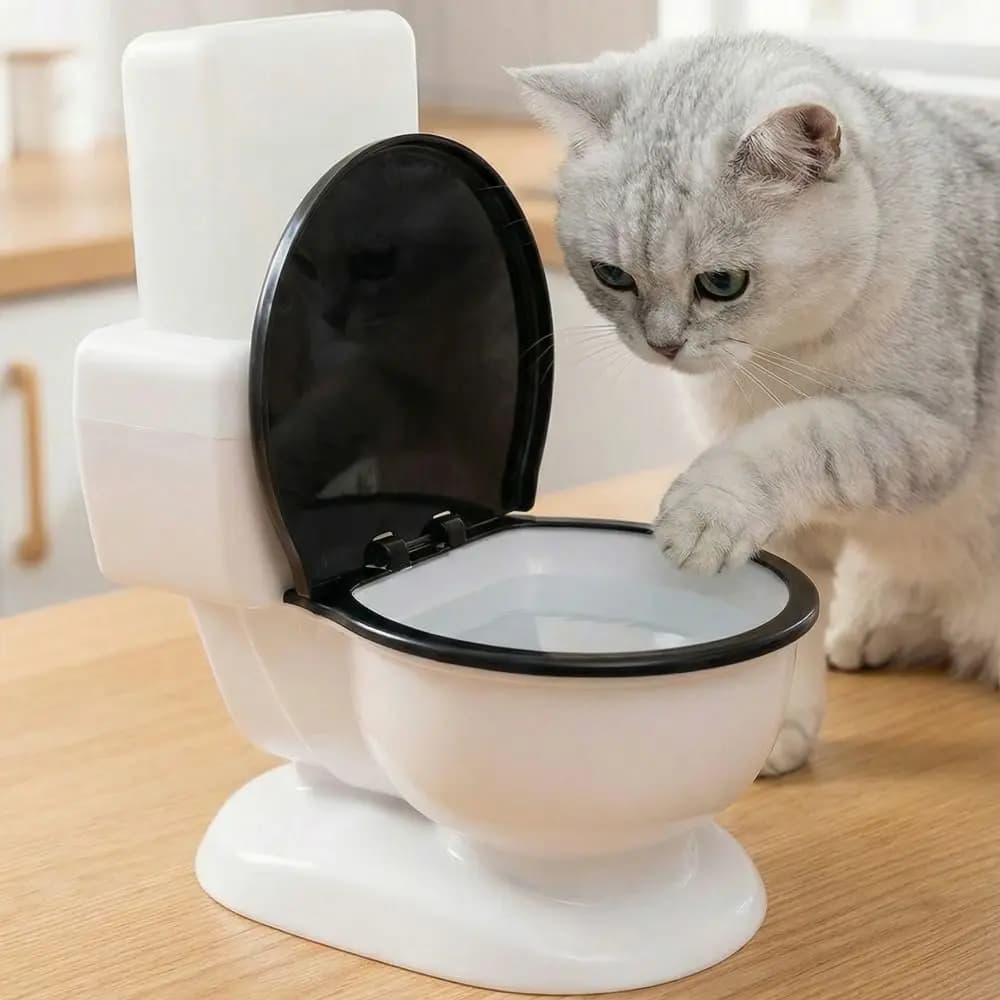 Divertente distributore d'acqua per animali domestici a forma di WC, ciotola per cibo da 650 ml rimovibile con coperchio, simulatore di WC, alimentatore per cani e gatti