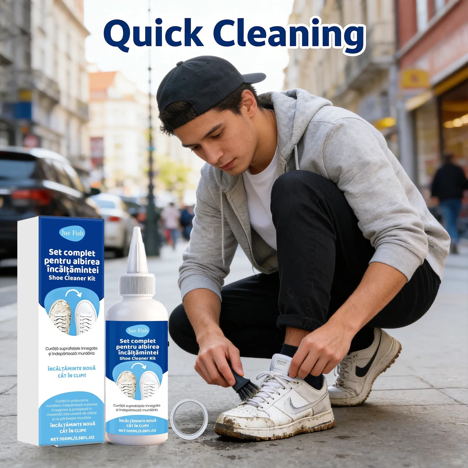 Kit Multifunzionale per la Pulizia delle Scarpe, Rimuove lo Sporco Ostinato, Previene l'Ingiallimento, Riduce gli Odori, Asciugatura Rapida, Detergente per Scarpe Bianche con Spazzola