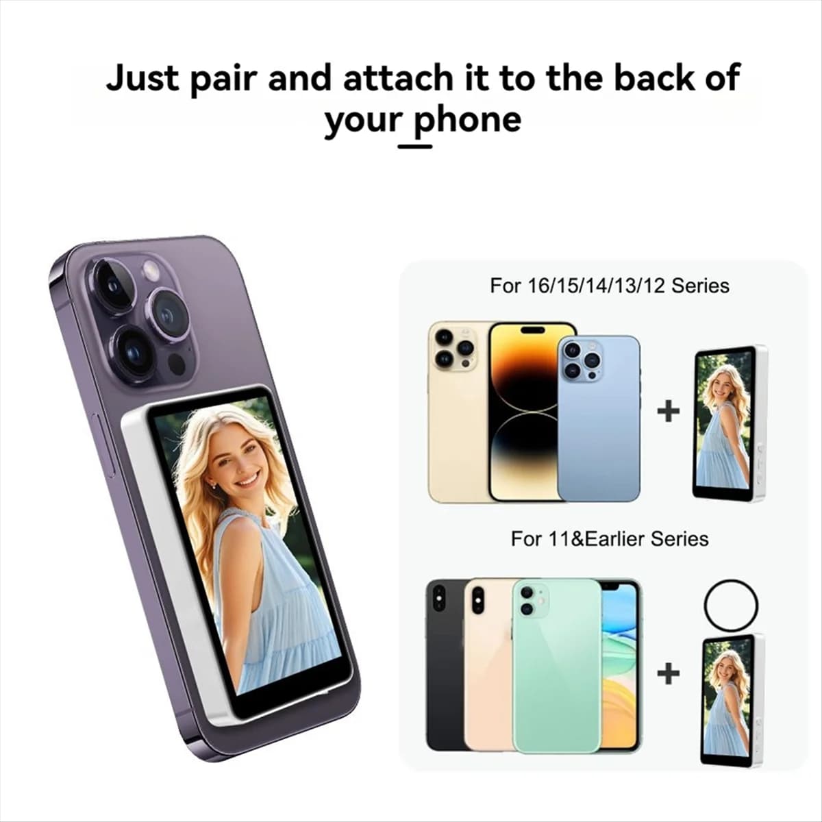 ABNJ Proiettore selfie per smartphone wireless Fotocamera posteriore Condivisione schermo Bluetooth Proiezione Monitor selfie magnetico B