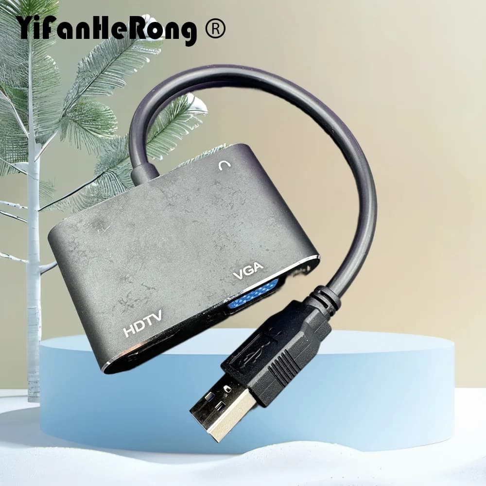 Convertitore USB3.0 a HDMI-Compatibile VGA 1080P per Collegare Computer a Proiettore, TV, Monitor, Estensione Schermo HD con Cavo VGA