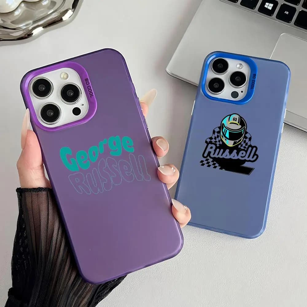 Cover per iPhone G-George Russell 63, Opaca con Effetto Aurora Laser, Antiurto, per iPhone 17 16 15 14 13 12 11 Pro Max Air