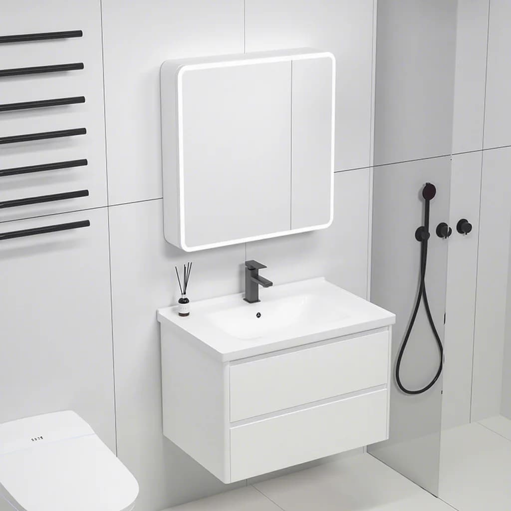 Mobile Bagno Moderno da 23 Pollici con Specchio LED Smart, Nuovo Design, in Alluminio, da Parete, con Lavabo in Ceramica