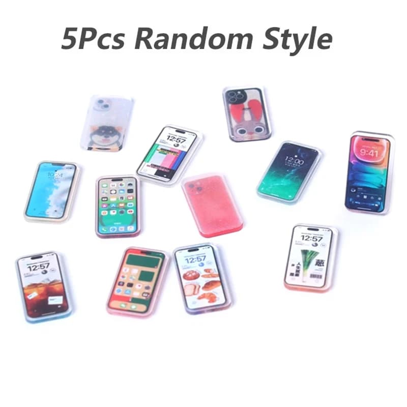 【M】5Pcs Random Dollhouse Miniature Mobile Phone Toys 1:12 Mini Simulation Smartphone Model Kids Pretend Play Toys Accessories