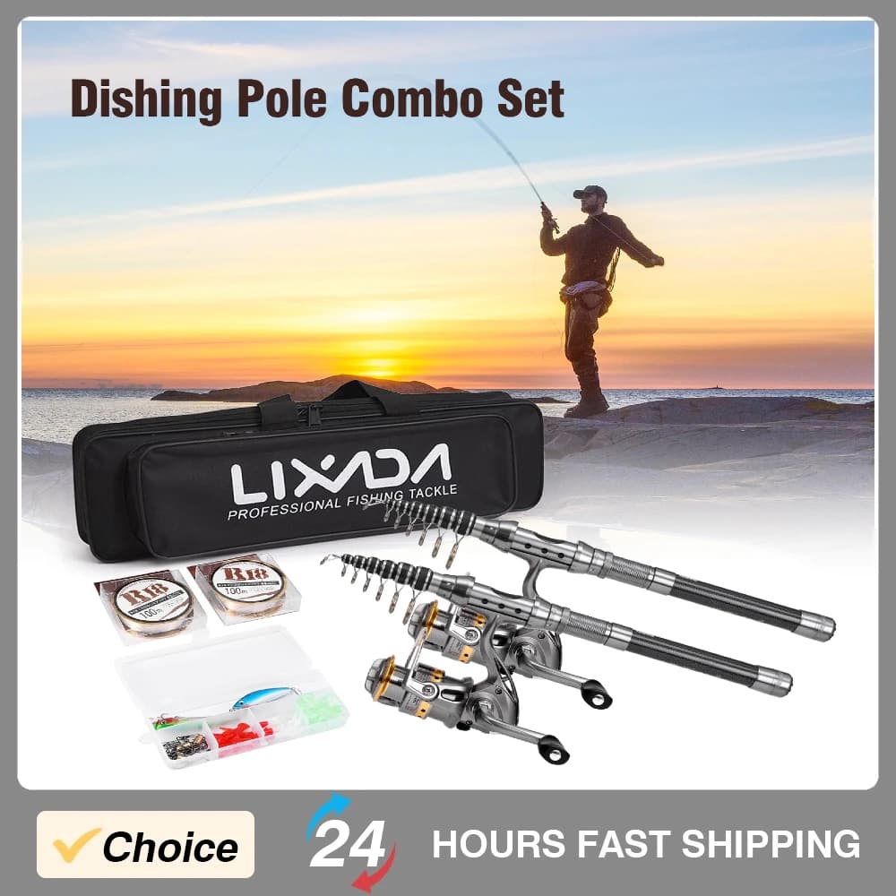 Set combinato canna da pesca 2 pezzi canna e mulinello canna da pesca telescopica mulinelli in fibra di carbonio comodo contenitore accessori da pesca