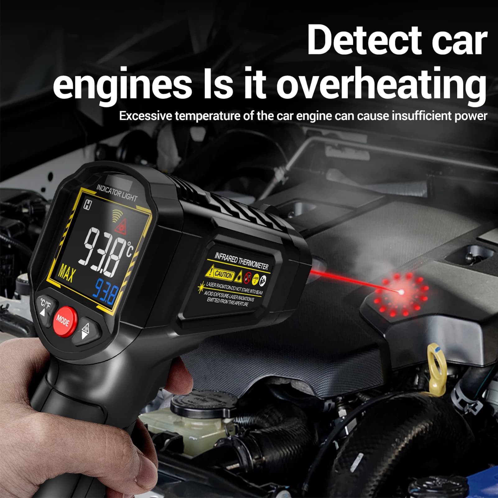 Contactless infrared thermometer with temperature sensor -50°C ° C to 600 ° C (-58 ° F~1112 ° F) with Adjustable Auto Emissivity