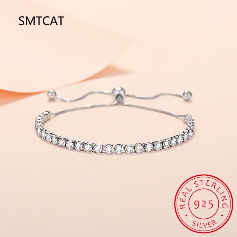 D VVS1 Tutti i braccialetti da tennis Moissanite per donna Bracciale delicato da 0,24 ct con diamante rotondo da laboratorio S925 placcato in argento sterling 18 carati