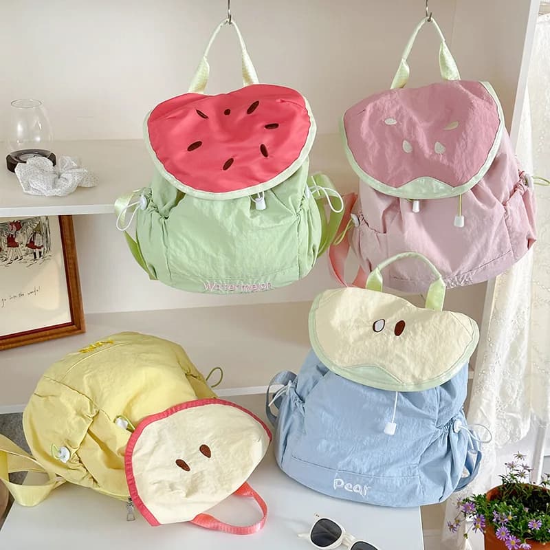 Nuovo Zaino per Bambini 2026 Colore Dopamina con Motivo Frutta Fresca, Borsa Scuola con Coulisse per Ragazzi e Ragazze