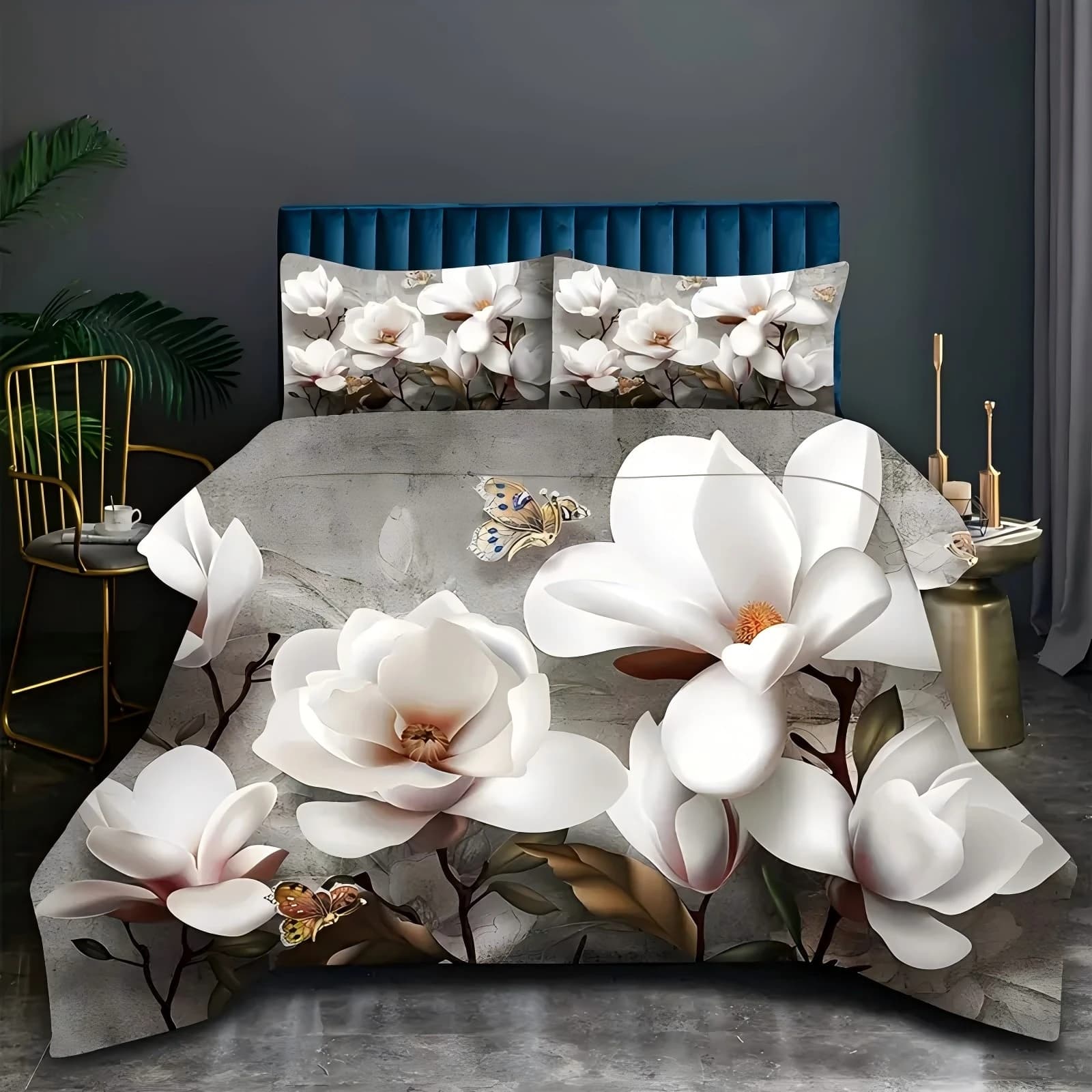 Set copripiumino stampato in 3D con motivo floreale a farfalla Copripiumino elegante stile fresco Copripiumino morbido e confortevole Federa