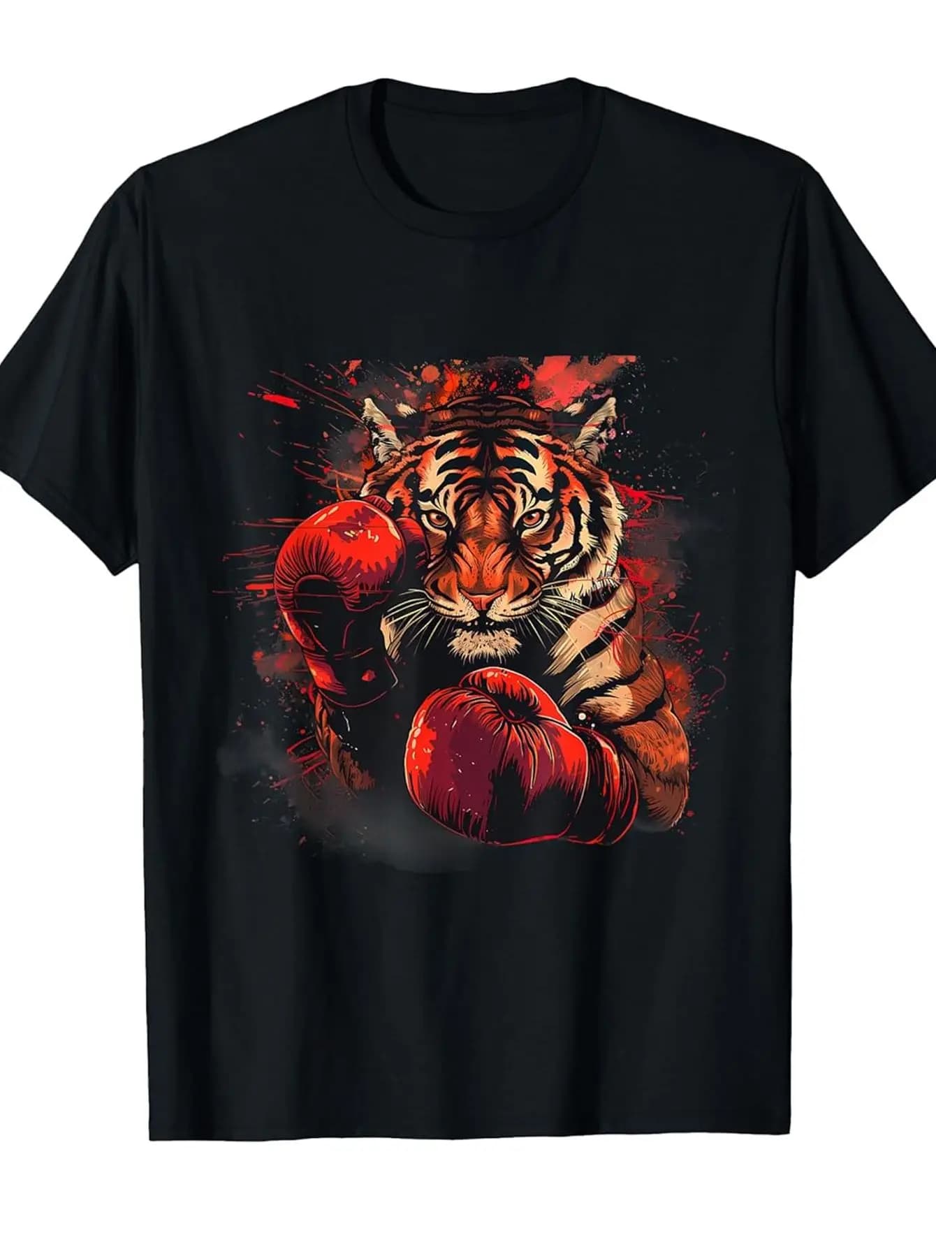 Men's Tiger Boxing Gloves Graphic T-shirts Training T-shirts for Martial Arts Kickboxing Gym Shirt Red Black Fighting Sportswear
