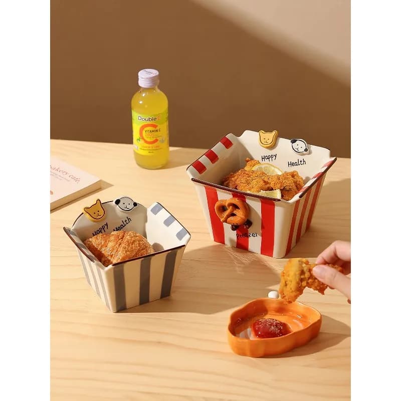 Pretty Little Dog Bowl Salad Fruit Corn French Fries Air Fryer Cartoon Bowl Home Kitchen Supplies Tableware Gift