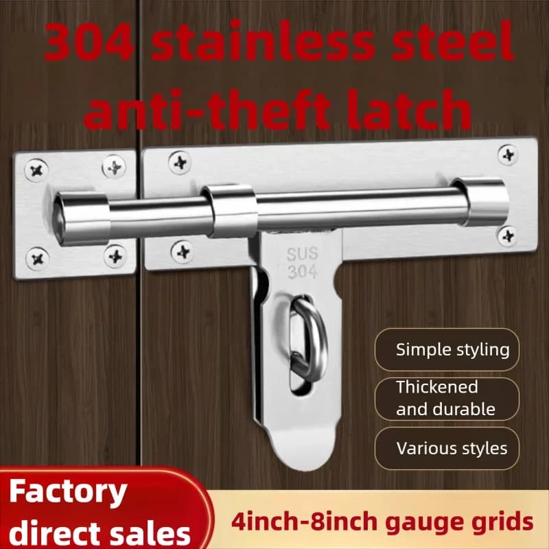 Chiusura con bullone a montaggio superficiale in acciaio inossidabile 304 - Serratura di grandi dimensioni, senza trapano per porte di sicurezza e porte in legno - Compatibile con lucchetto