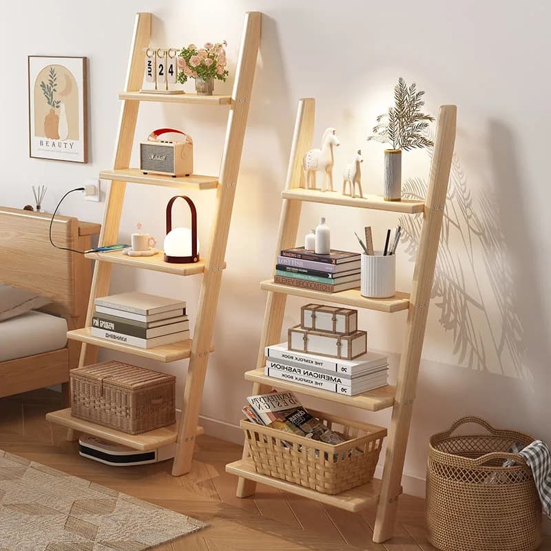 ‌ Mensola da parete in legno massello, libreria a scala creativa, scaffale da pavimento per carichi pesanti, scaffale minimalista per studio sul balcone
