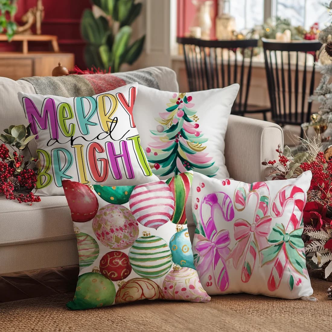 45x45cm Christmas Candy Pillow Covers Living Room Sofa Cushion Cover Soft Christmas Decorations for Home