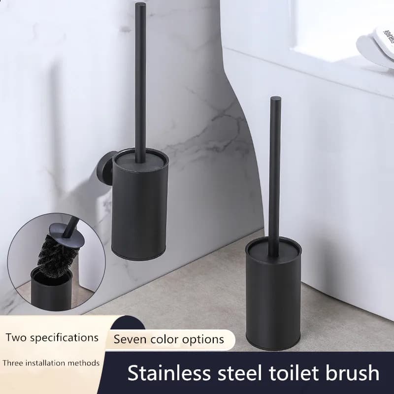 Scopino per WC in acciaio inossidabile di tipo circolare Porta scopino per pulizia bagno nero con supporto a parete per scopino Sette opzioni di colore