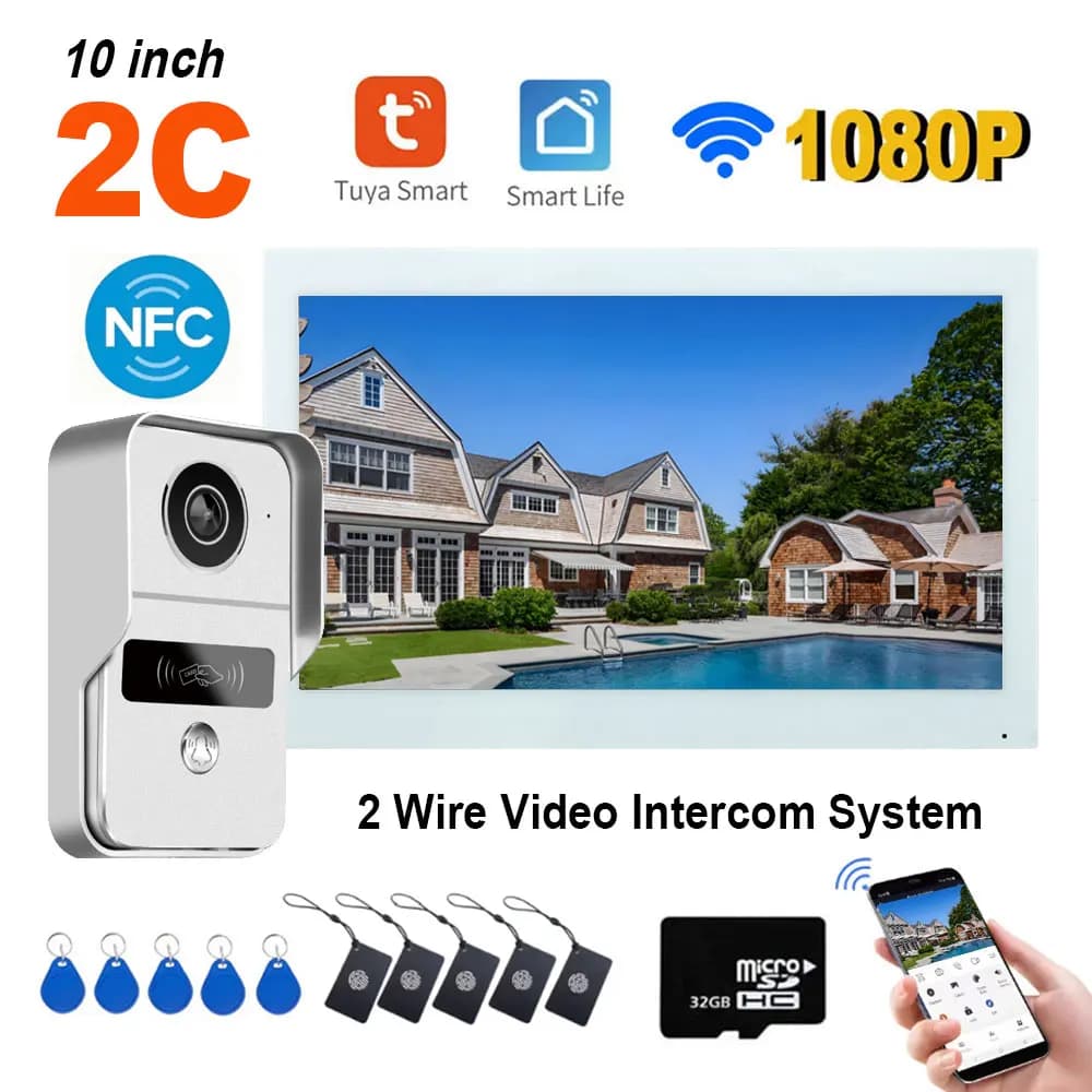 Nuovo sistema di videocitofono digitale a 2 fili Monitor WIFI wireless da 10 pollici 1080P Citofono Videocamera Campanello Scheda App Tuya Sblocco